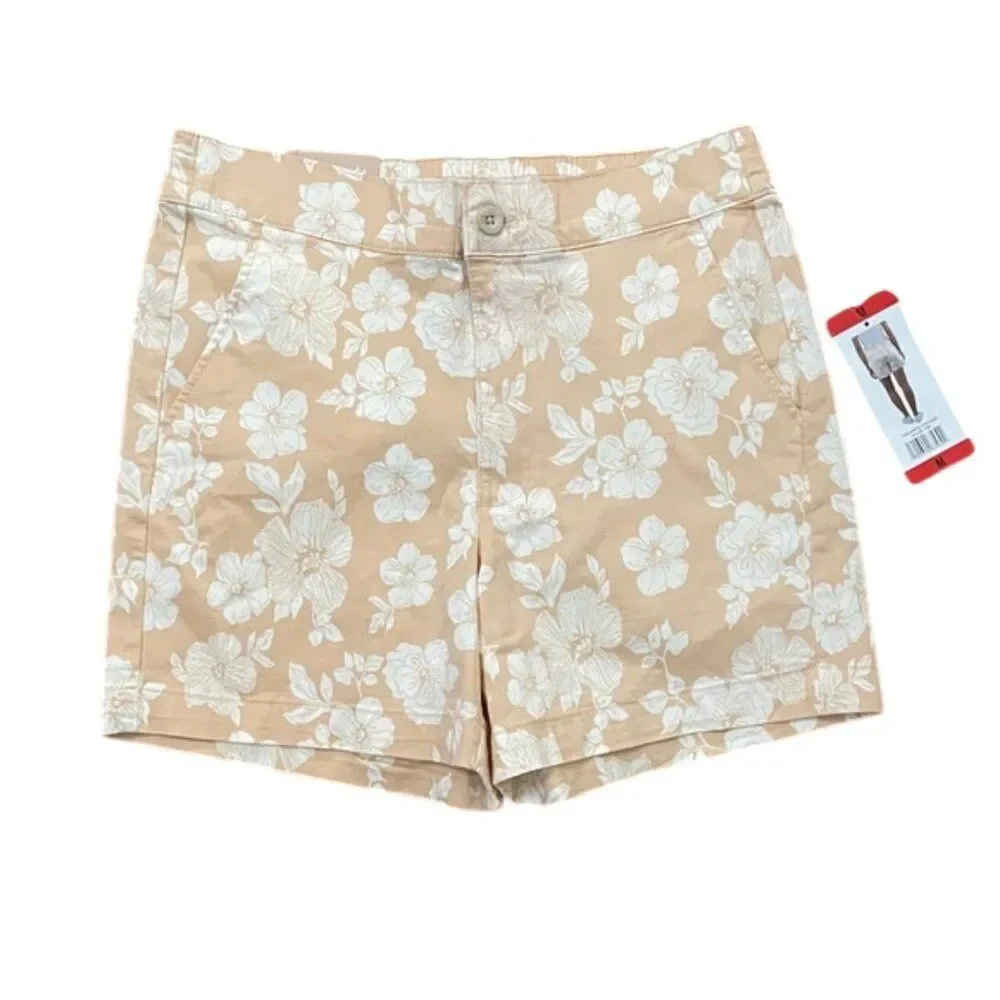 Jachs Girlfriend Tan Floral Stretch Chino Shorts Womens Medium NWT